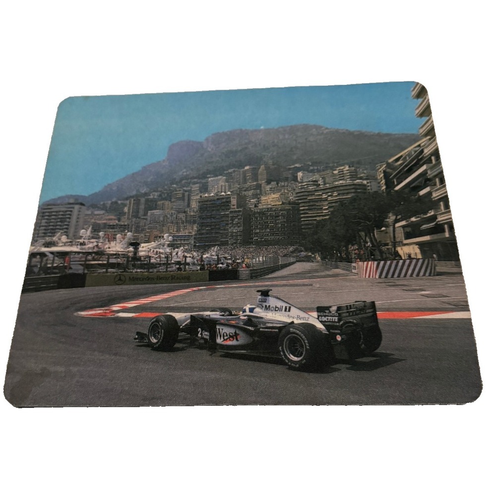 Mika Hakkinen McLaren MP4-13 Formula 1 race car mousepad 1998 Monaco Grand Prix
